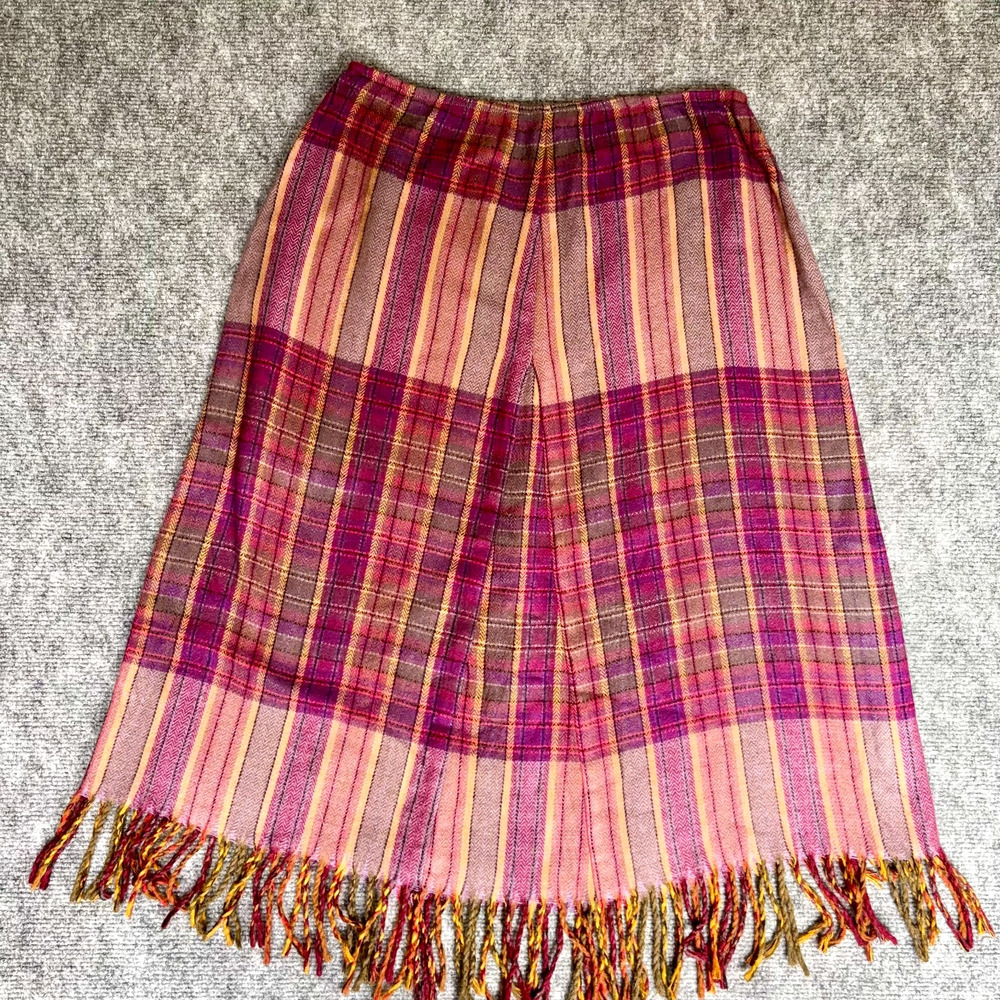 NYC Vintage Liz Williams 1990s Scarf Skirt Womens S Plaid Fringe Italian Fabric